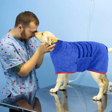 Рушник для собак PETCUTE з мікрофібри з клямками, супер вбираючий та швидковисихаючий, для середніх та великих собак, можна прати в пральній машині, (2XL, Морська синя)