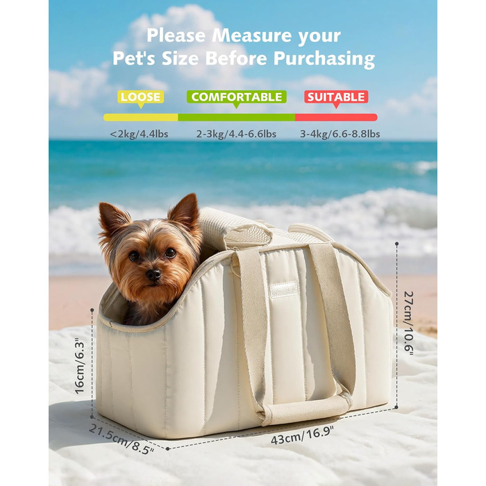 Транспортна сумка для собак Pecute, 4 кг, кремового кольору. Легка, складна переноска для собак та котів, ідеальна для подорожей