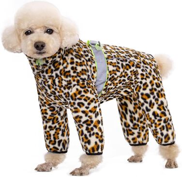 Зимовий теплий костюм для собак, флісова куртка з регульованими лапами та D-подібним кільцем, для маленьких собак, колір Батик Блакитний, розмір S (X-Small, леопард)