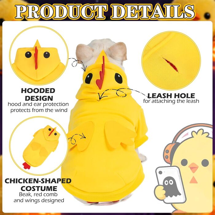 Костюм для собак EXPAWLORER у вигляді курки, косплей для малих, середніх та великих собак, костюм на Хелловін, м'який пуловер, світшот, кумедний халат з капюшоном для тварин, одяг для цуценят, котів, хлопчиків та великих собак