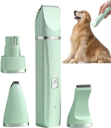 Електричний триммер для собак 4-в-1 безшумний бездротовий для грумінгу, обрізки кігтів та догляду за шерстю, підходить для цуценят, зелений