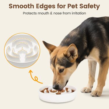 PETTOM Миска для собак протиковтання, кераміка, Ø 21 см, для великих та малих собак, Slow Feeder, білий