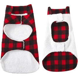 Зимовий теплий одяг для собак: флісова куртка, в перевернутому дизайні, в клітинку, для маленьких, середніх та великих собак (S), червоний