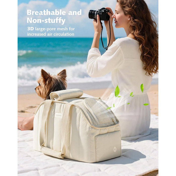 Транспортна сумка для собак Pecute, 4 кг, кремового кольору. Легка, складна переноска для собак та котів, ідеальна для подорожей