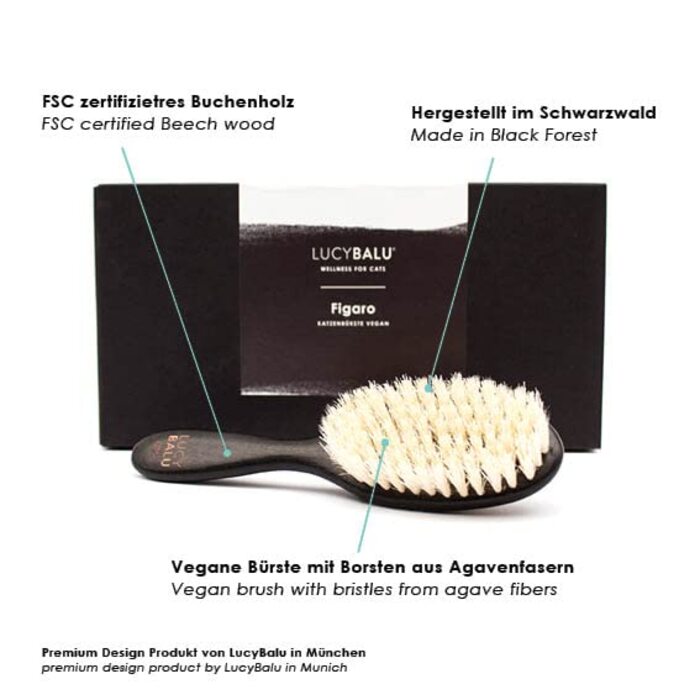 Щітка для котів LucyBalu® для короткої та довгої шерсті | Щітка для вичісування шерсті котів | Щітка для підшерстка котів | Гребінець для котів для догляду за шерстю | Щітка для шерсті тварин | Щітка для котів з щетиною та дерев'яною ручкою (Веган)