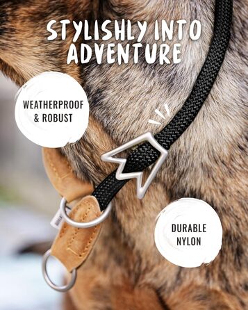 Нашийник для собак Rudelkönig Emma - Елегантний нашийник-стоп для собак з шкіри та нейлону - ø 12 мм - Зручний навчальний нашийник для великих собак (6, Чорний)