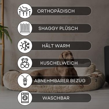 Ортопедичне ліжко для собак Tierlando® Pamela з м'якого штучного хутра Shaggy, знімним матрацом та пральним покриттям, надзвичайно м'яке, розмір 175x115 см, колір: бежевий