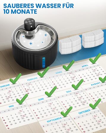 Фонтанчик для котів Miaura® бездротовий, 2.8л, з датчиком руху та фільтрами (20 шт.) - тихий, для пиття котів