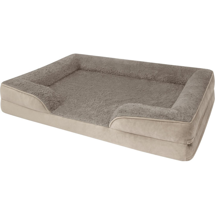 Ортопедичне собаче ліжко Normani для великих, середніх та маленьких собак - м'яке ліжко-диван з високим бортиком, колір бежевий, розмір 60x80x16 см