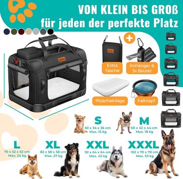 Транспортна переноска для собак та котів XL 82x58x58 см | Складана переноска для тварин з мискою та плечовим ременем | Чорний колір