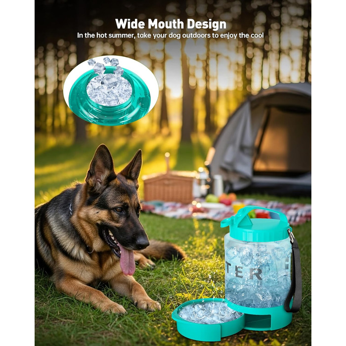 Травельна пляшка для собак - годівниця для води, витокозахисна, для великих тварин, ідеальна для прогулянок, кемпінгу, пляжу (м'ятно-зелена)