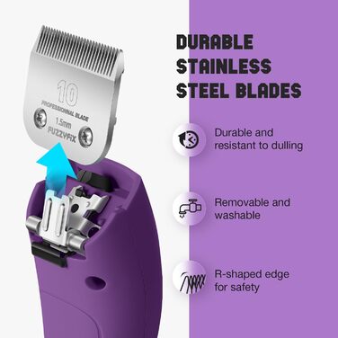 Професійна машинка для стрижки собак, 2 швидкості, ергономічний дизайн, для собак та котів, фіолетовий колір