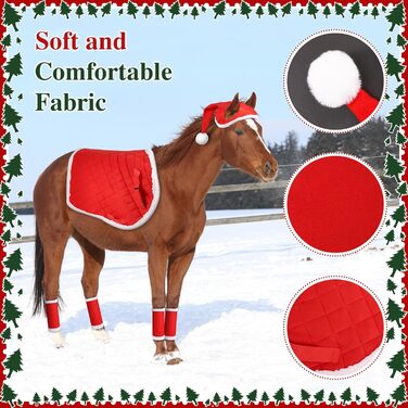 6 шт. новорічні підкови для коней, гільзи для ніг з штучним хутром, шапка Санти для коней, костюм для коня, новорічний декор для коней, аксесуари для костюмів