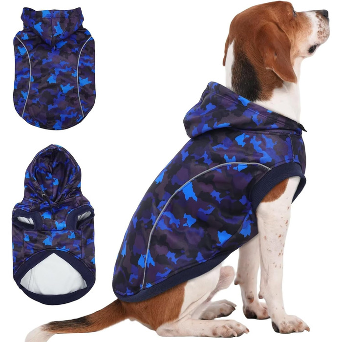 Теплий зимовий пуловер для собак IECOii з отвором для повідка та світловідбиваючими смугами (XL, Синій)