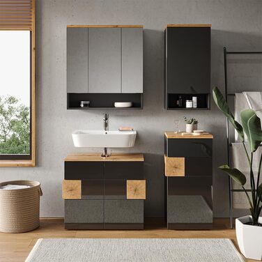 Шафа для ванної Vicco Eden, антрацит/дуб артісан, 40x77 см, меблі для ванної кімнати