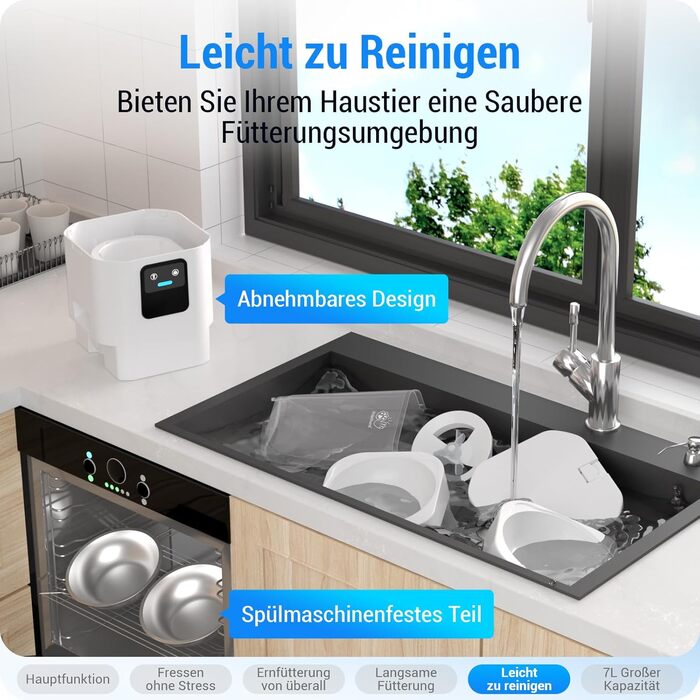 Автомат годування котів Frienhund з 2 мисками та APP: Wi-Fi, повільний дозування, 7л, для 2 котів, з Alexa, білий
