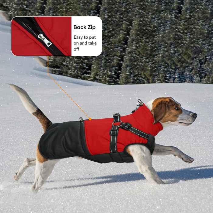 Зимовий одяг для собак маленьких порід: теплий жилет, водонепроникна куртка, червоний (M)