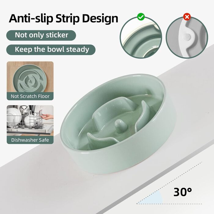 Підвищений годівниця для собак та котів Havniva з кераміки, для повільного годування, 13 см та 15,5 см, з дерев'яним підставкою, 2 шт. світло-зелений + підставка