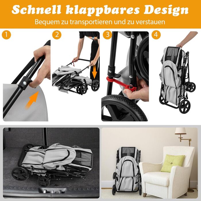 Візок для тварин GOPLUS 2-в-1: розкладний, для кота та собаки, сірий