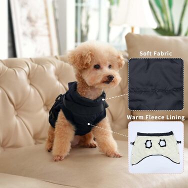 Тепла куртка для собак з повдком, флісова підкладка, зимовий одяг для цуценят, вітронепроникний жилет для маленьких собак, хакі, розмір M (Великий (Упаковка з 1), Чорний (Повдець))