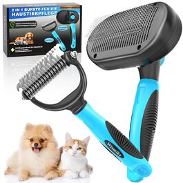 Двостороння щітка для грумінгу собак та котів 2-в-1, видаляє підшерстя, вичісує шерсть, самоочисна, блакитна