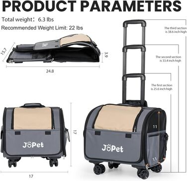 Транспортувальна сумка для домашніх тварин на колесах, рюкзак для собак та котів, сумка-переноска, оливковий колір
