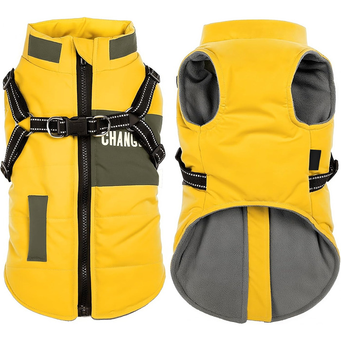 Зимова куртка для собак, вантажний бренд Ware, світловідбиваюча, водонепроникна жилетка для цуценят, тепла, з шлейкою для собак малих та середніх розмірів (XXL, жовта)