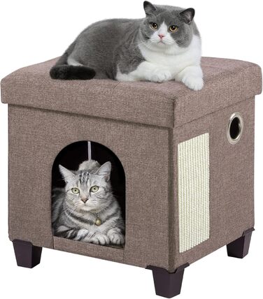 Будинок-куб для котів BRIAN & DANY, котяча хатка для дому з когтеточкою, іграшковим м'ячем, спальне місце, 37,3x35,8x32,3 см, коричневий