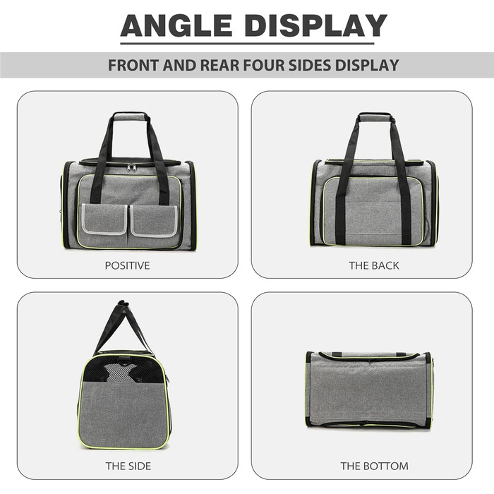 PETCUTE Транспортна сумка для кота, розкладна, з м'яким флісовим ліжком, 2 сторони відкривання, дихаюча сумка-переноска для кота з бічними кишенями, схвалена авіакомпаніями, світло-сіра, M