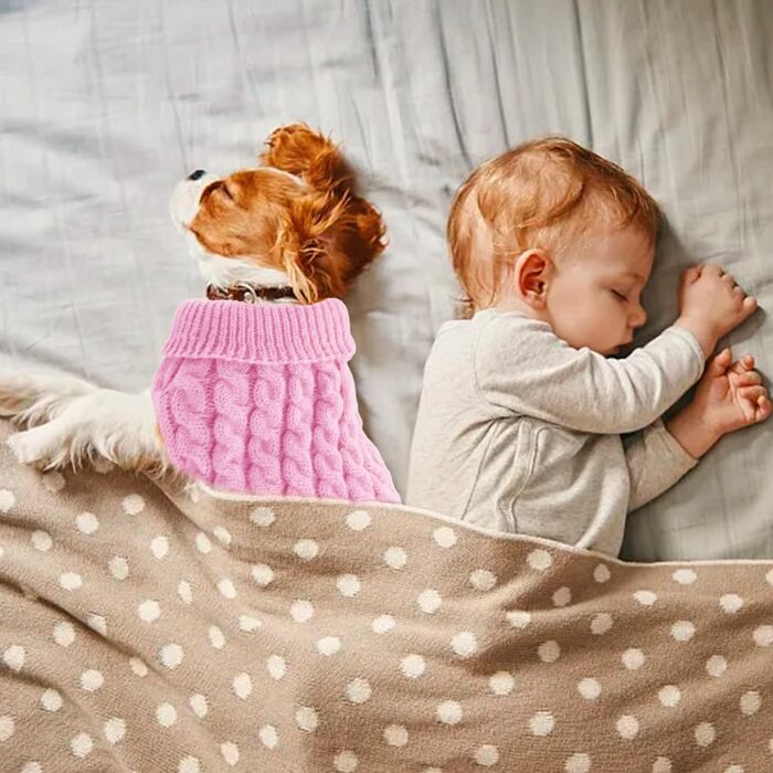 2 шт. Пуловер для собак - теплий зимовий вовняний пуловер з коміром-горловиною для маленьких собак, зручний в'язаний одяг для такс та цуценят, в'язаний пуловер для маленьких порід собак, для дому та вулиці, синій/рожевий