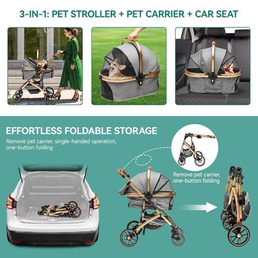 Візок для собак YITAHOME 3в1, до 22 кг, з алюмінієвим каркасом, амортизаторами, рюкзаком та тримачем для напоїв (сірий)