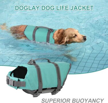 Жилет для плавання собак Doglay, світловідбиваючий, регульований, для малих, середніх та великих собак (M, Синій)