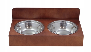 Подвійна дерев'яна підставка для мисок собаки, коричнева