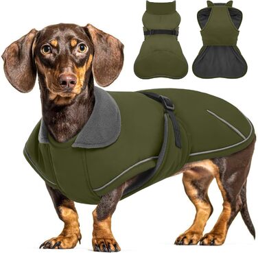 Зимовий теплий одяг для такси (S), водонепроникний зимовий одяг для собак, куртка для маленьких собак XS, зимовий одяг для собак з захистом живота та отвором для повідка, армійсько-зелений