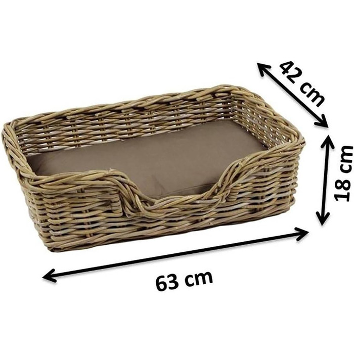 Корзина для собак Kobolo з ротанга з подушкою, 63x42x18 см