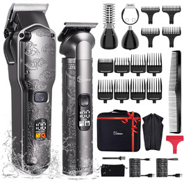 Електрична машинка для стрижки волосся Hatteker Profi – триммер для бороди та тіла, чоловічий, з T-подібною насадкою, водонепроникна (сірий)