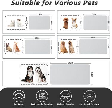 Килимок для годування домашніх тварин HotLive, вбираючий, для собак та котів, без плям, легко миється, швидко сохне, 12'x19' (18'x28', світло-сірий)