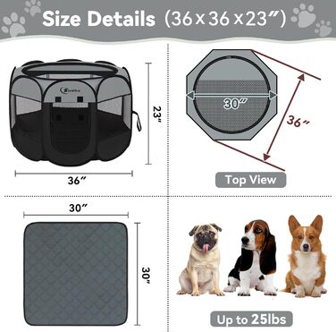Сірий вольєр для цуценят та котів середніх порід, собаче намет, клітка для дому та вулиці, портативна Pop-Up собача будка з сумкою для перенесення, знімний верх (темно-сірий)