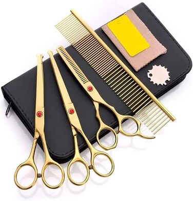 Професійна ножиця для собак, вигнута ножиця для стрижки шерсті, набір ножиць з нержавіючої сталі, спеціально для догляду за шерстю тварин (золота)