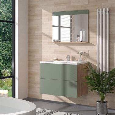 Тумба Vicco Izan, білий глянець, 36.6x76.6 см з ящиком і дверцятами, декор дуб золота сила, зелений
