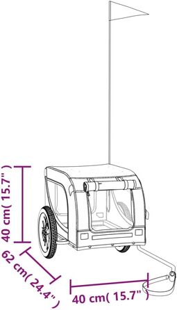 Фарм-причіп для собак vidaXL, причіп для собак з відбивачами та прапорцем, транспортер для собак, максимальне навантаження 30 кг, оранжево-чорний, матеріал: оксфордська тканина, метал, розмір 53 x 124 x 53 см