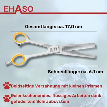 Ножиці для філірування EHASO, 17 см, двосторонні, з зубчастим лезом 30