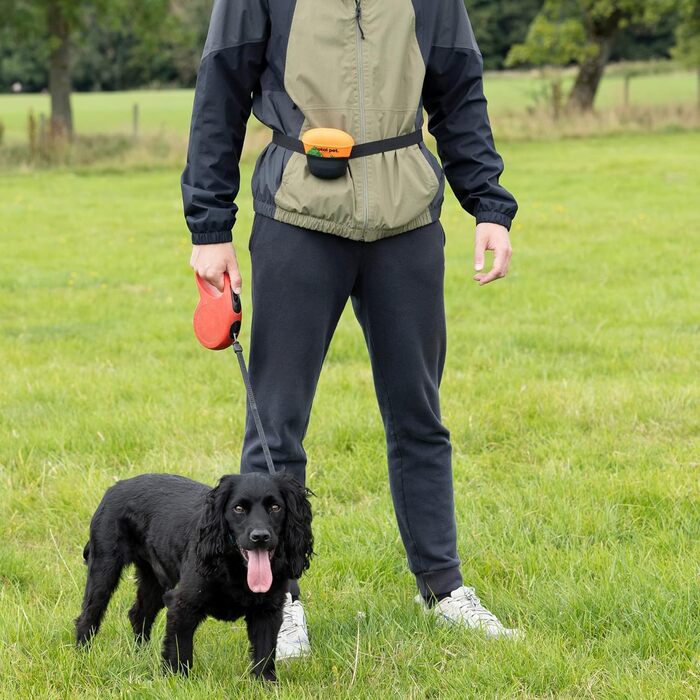 Ласощі для собак: силіконовий мішечок для ласощів з кліпсою та магнітною застібкою, з ремінцем, оранжево-чорний колір
