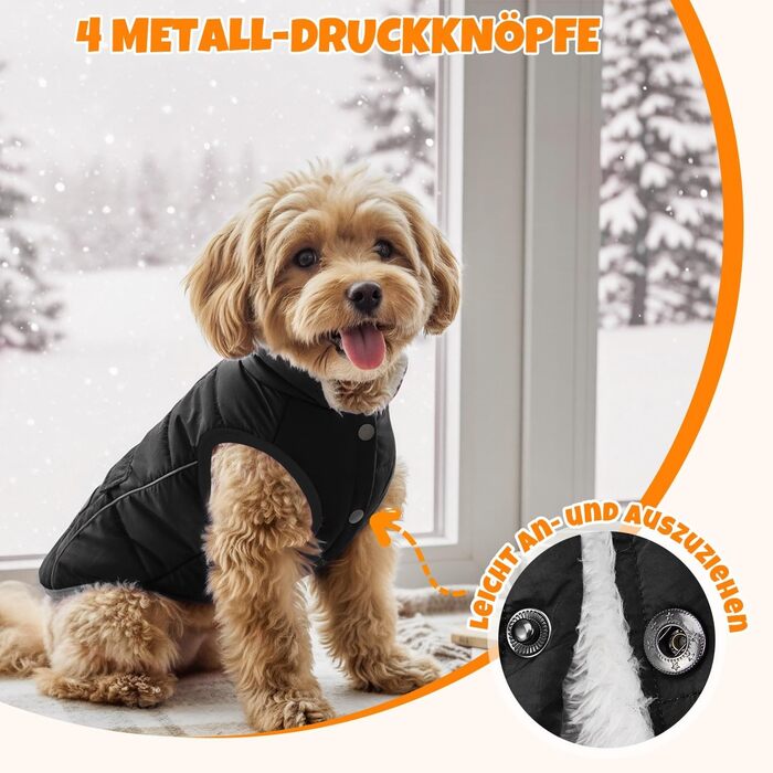 Зимовий одяг для собак SlowTon: теплий пуховий одяг для собак, куртка від снігу з відбиваючими смужками та кишенями, водонепроникний жилет для маленьких та середніх собак, чорний, розмір S
