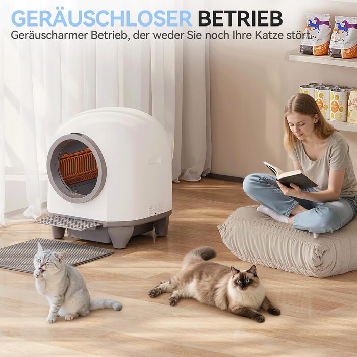 Автоматичний лоток для котів TRIUMPHKEY 90L з самоочищенням, XXL, керування через додаток, моніторинг здоров'я, подвійне дезодорування, з килимком та ароматизатором, для кількох котів