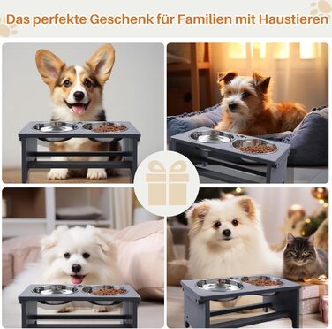 Підвищені годівниці для собак HTB, бамбук, 2 миски з нержавіючої сталі, 44x24x18 см, 18 см висота, сірий колір