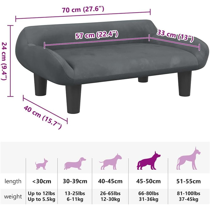 Крісло-ліжко для собак, м'яке лежання, диванчик для маленьких собак та котів, лежанка для домашніх тварин, оксамит (темно-сірий)
