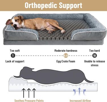 Ортопедичне ліжко для собак з піною-пам'яттю, знімний та пральний чохол, подушка-гніздо, неслизьке підложення та водовідштовхувальне покриття. Ліжко для собак з високим бортиком (XL 107*76 см)