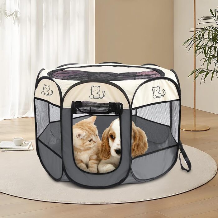 Клітка-загон для цуценят та дрібних тварин, 74x74x43 см, для собак, котів, кроликів та інших дрібних тварин, внутрішнє та зовнішнє використання (сірий)