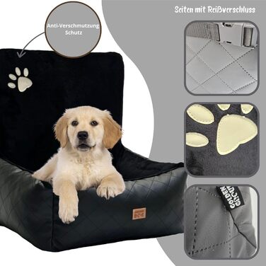 Автомобільний лежак для собак Golden Dog з ременем безпеки, 73 x 56 см, шкірозамінник, чорний